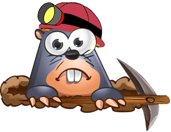 Taupe avec casque et lampe qui creuse un trou